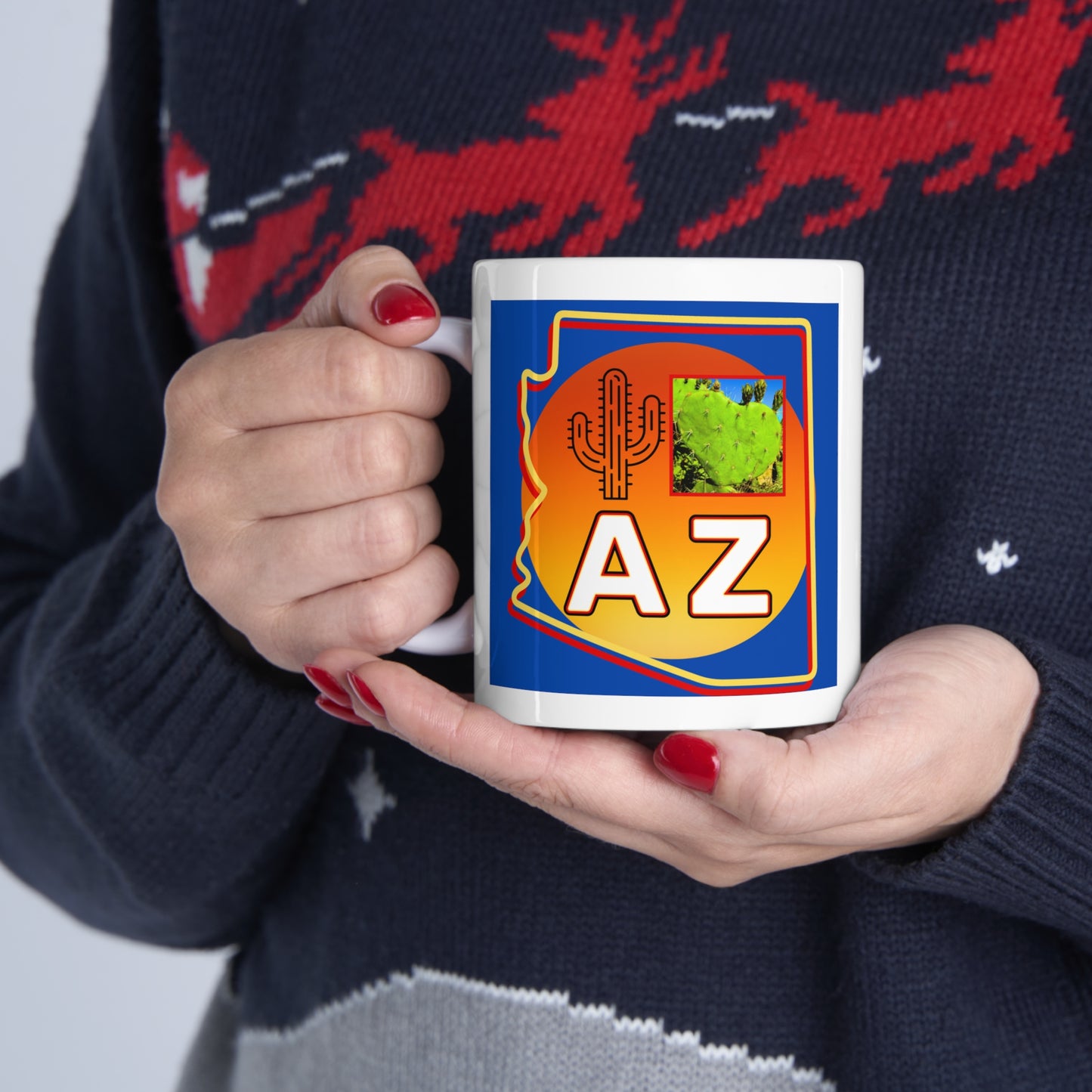 The "I Love AZ Cactus" Coffee Mug: Discover the Unique Beauty of Desert Cacti with this Gorgeous Ceramic Mug!