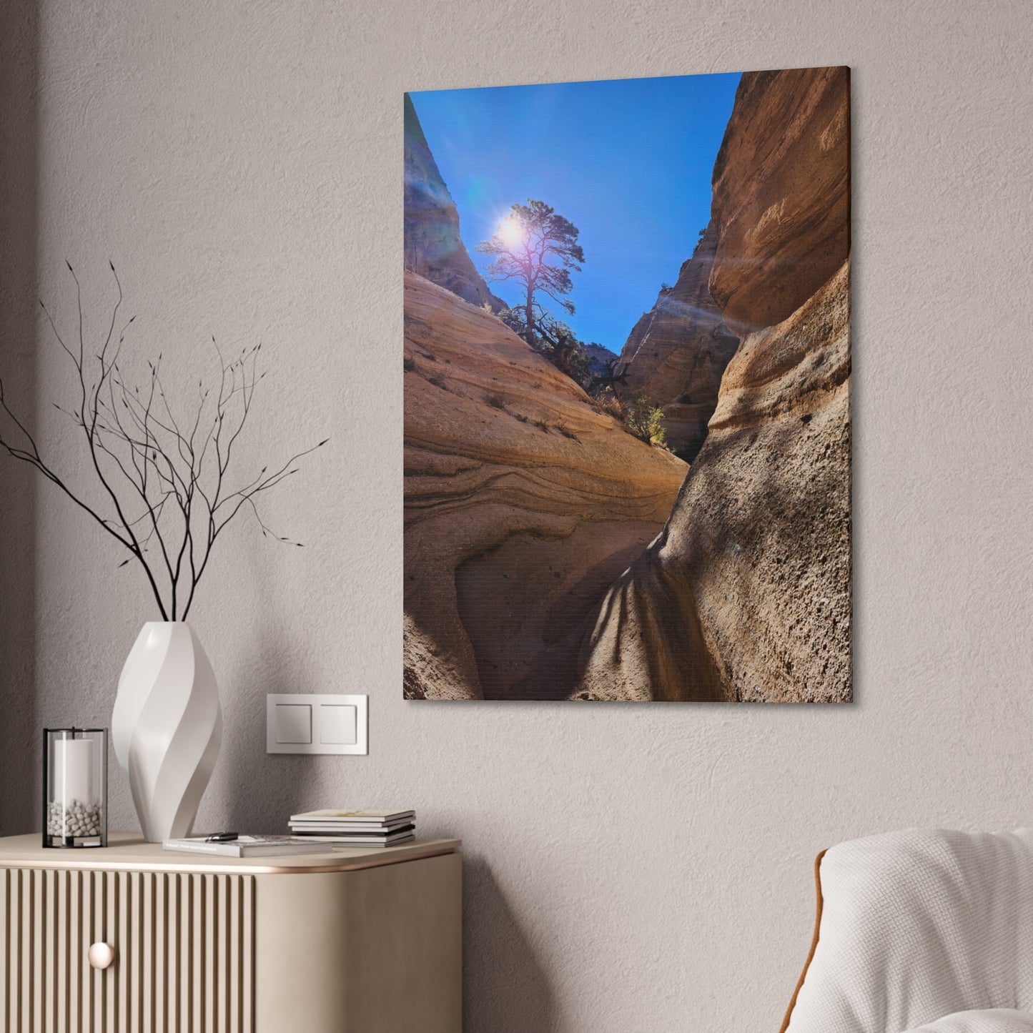Sun and Tree at Tent Rocks National Park: Canvas Print