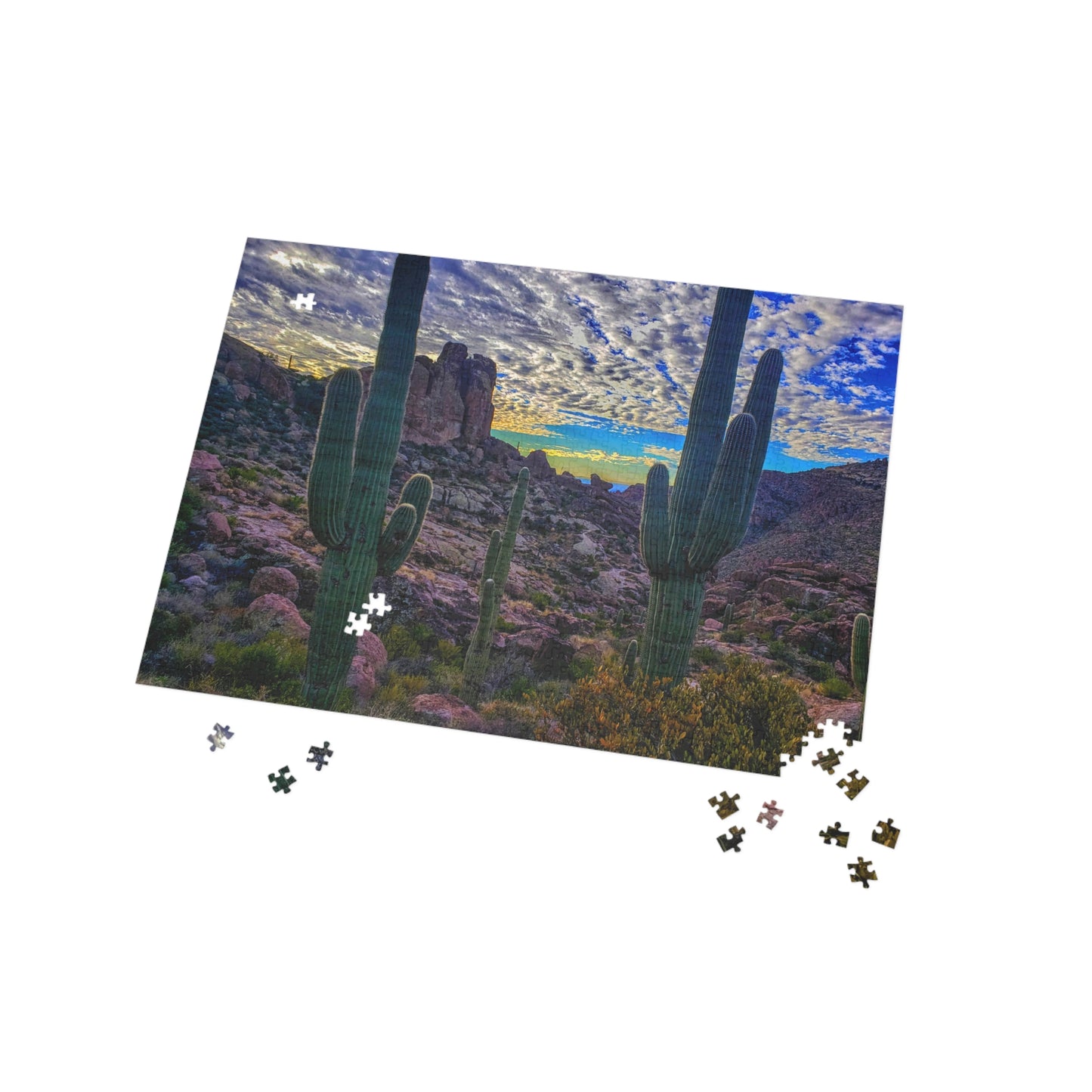 Jigsaw Puzzle (252, 500, or 1000-Piece)- Mountaintop Saguaros of Arizona; Family Game Night Fun, Beautiful Desert Landscape and Nature Photography