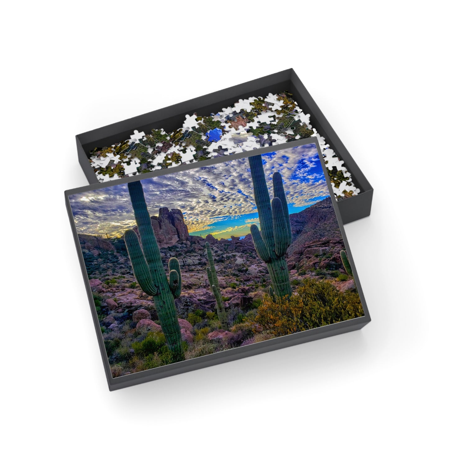 Jigsaw Puzzle (252, 500, or 1000-Piece)- Mountaintop Saguaros of Arizona; Family Game Night Fun, Beautiful Desert Landscape and Nature Photography