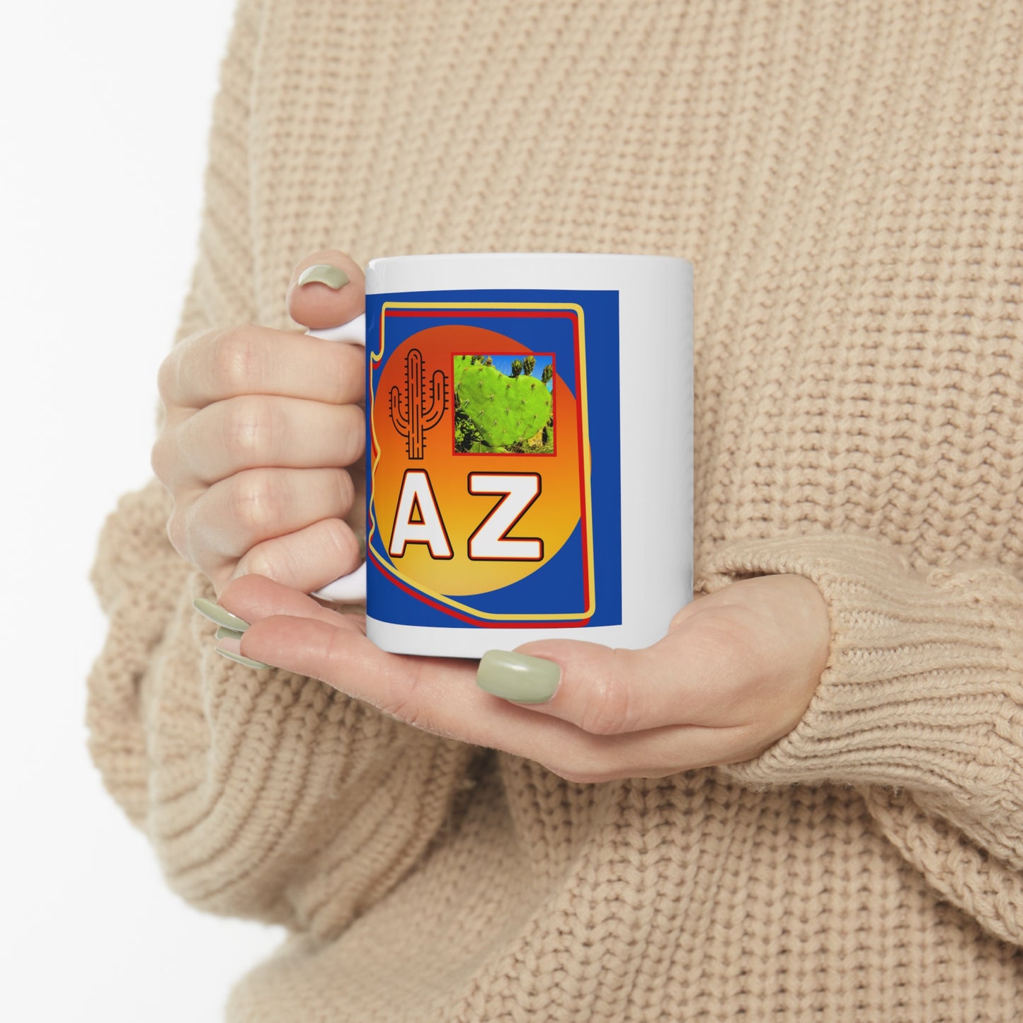 The "I Love AZ Cactus" Coffee Mug: Discover the Unique Beauty of Desert Cacti with this Gorgeous Ceramic Mug!