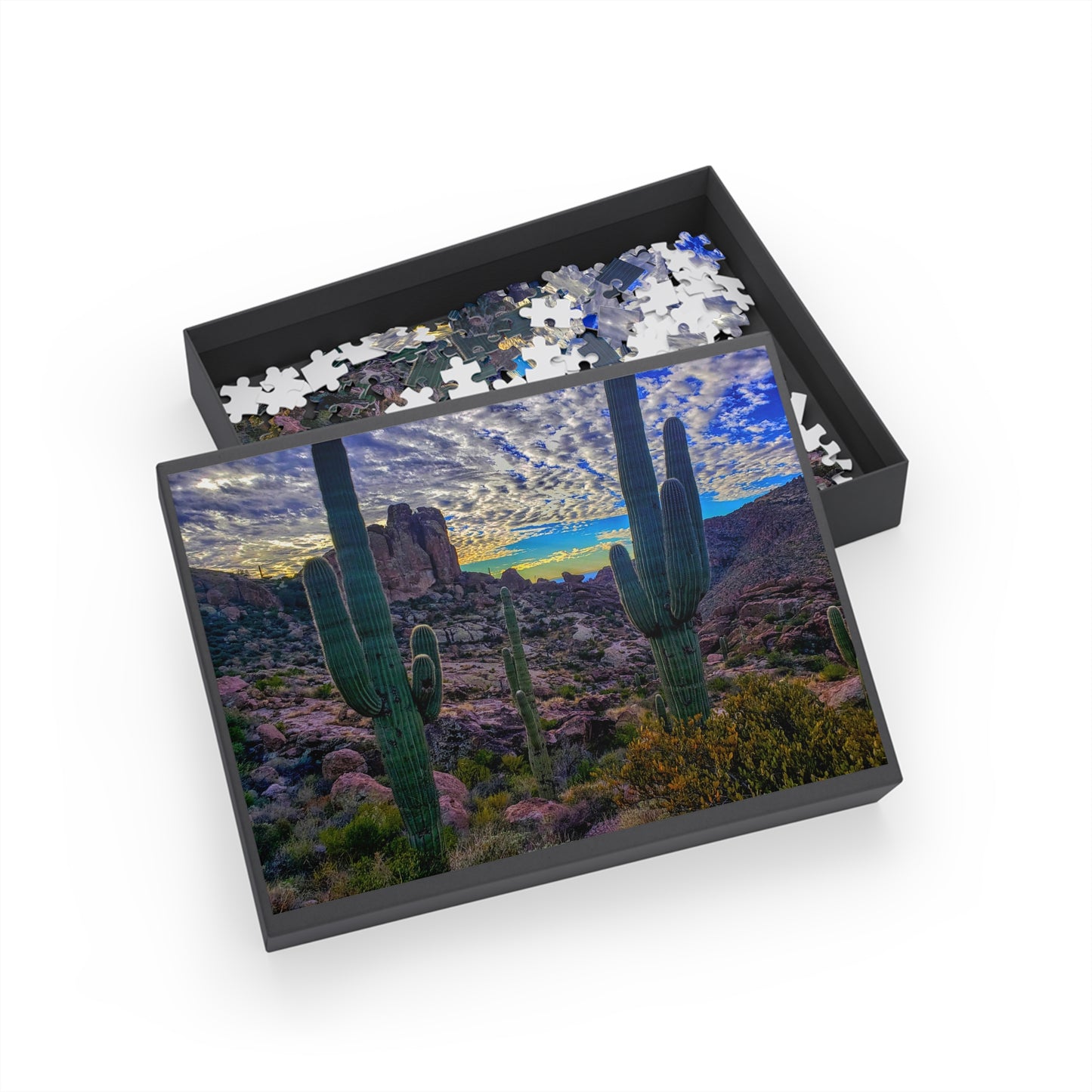 Jigsaw Puzzle (252, 500, or 1000-Piece)- Mountaintop Saguaros of Arizona; Family Game Night Fun, Beautiful Desert Landscape and Nature Photography