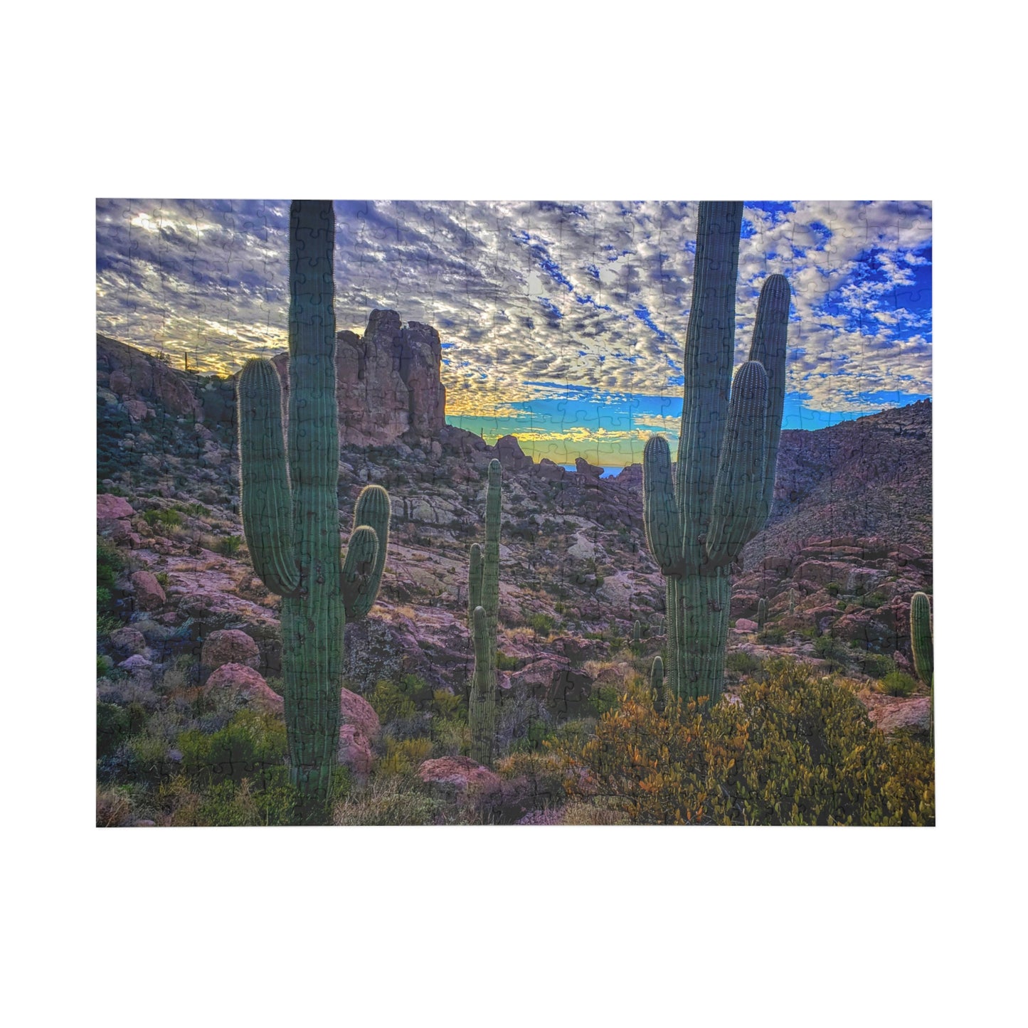 Jigsaw Puzzle (252, 500, or 1000-Piece)- Mountaintop Saguaros of Arizona; Family Game Night Fun, Beautiful Desert Landscape and Nature Photography