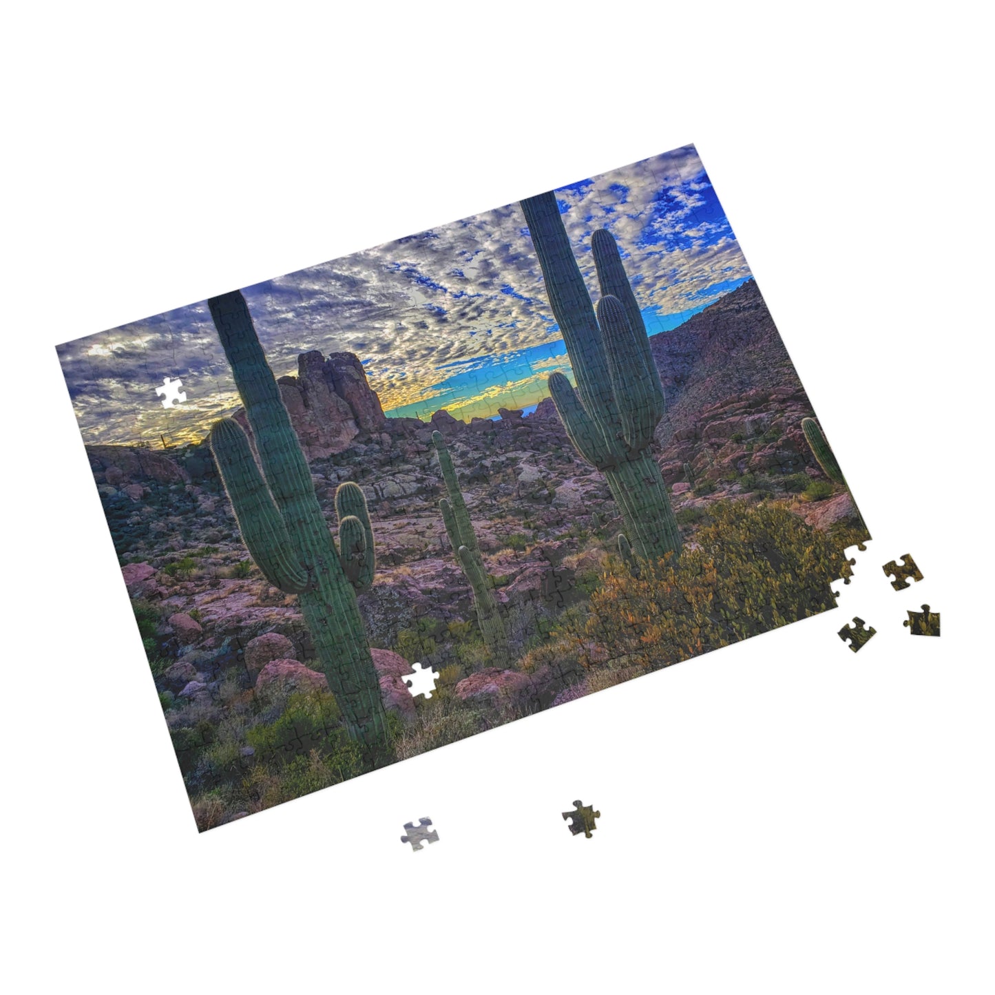 Jigsaw Puzzle (252, 500, or 1000-Piece)- Mountaintop Saguaros of Arizona; Family Game Night Fun, Beautiful Desert Landscape and Nature Photography