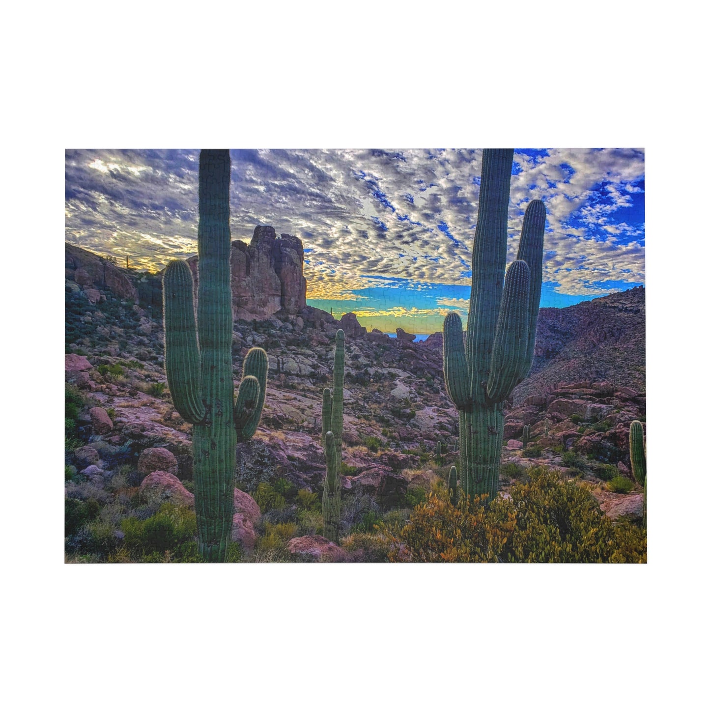 Jigsaw Puzzle (252, 500, or 1000-Piece)- Mountaintop Saguaros of Arizona; Family Game Night Fun, Beautiful Desert Landscape and Nature Photography