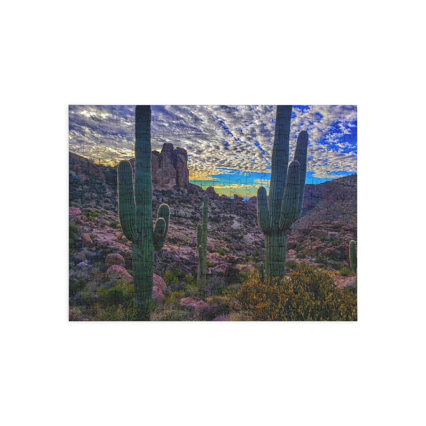 Jigsaw Puzzle (252, 500, or 1000-Piece)- Mountaintop Saguaros of Arizona; Family Game Night Fun, Beautiful Desert Landscape and Nature Photography