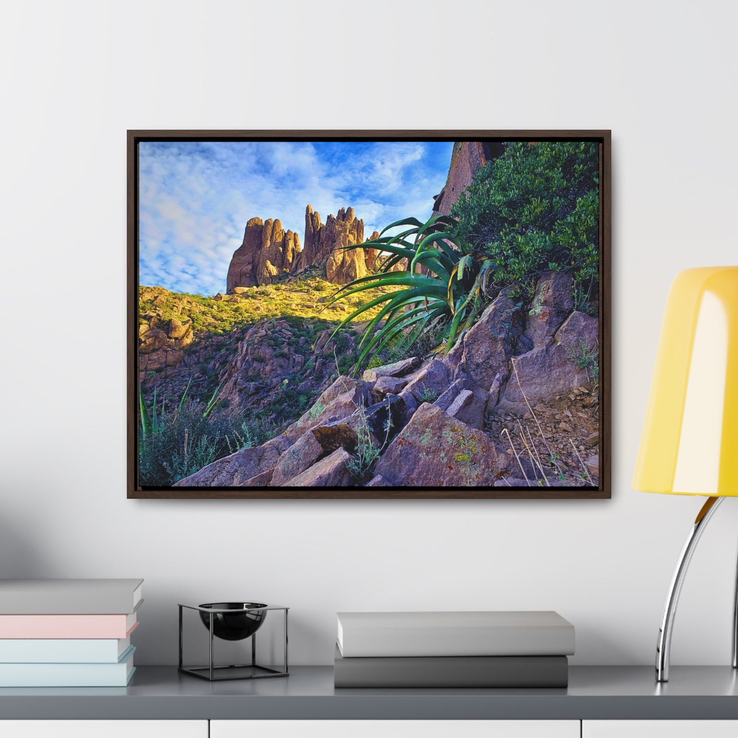 Framed Canvas Print: Succulents and Spires; Arizona Photography, Wall Art, Natural Landscape Home Decor for Hikers and Nature Lovers!