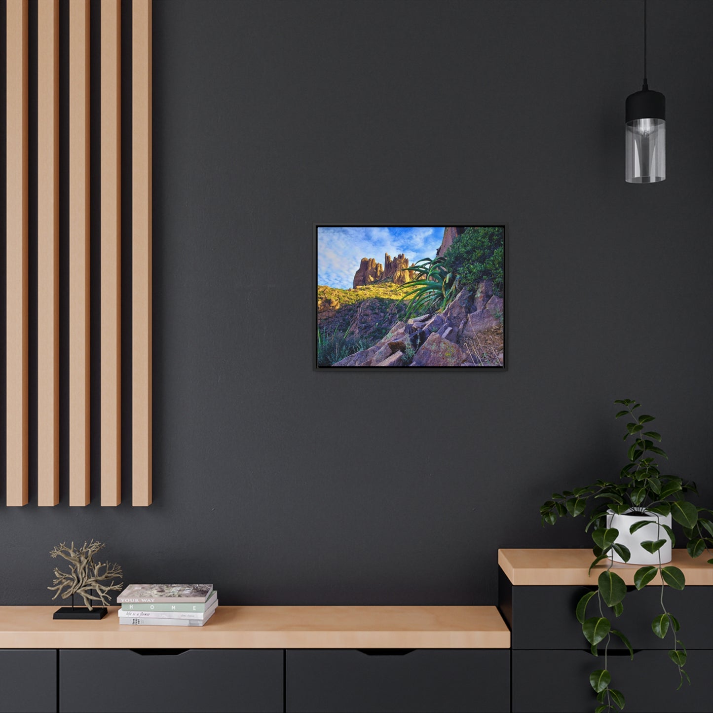 Framed Canvas Print: Succulents and Spires; Arizona Photography, Wall Art, Natural Landscape Home Decor for Hikers and Nature Lovers!