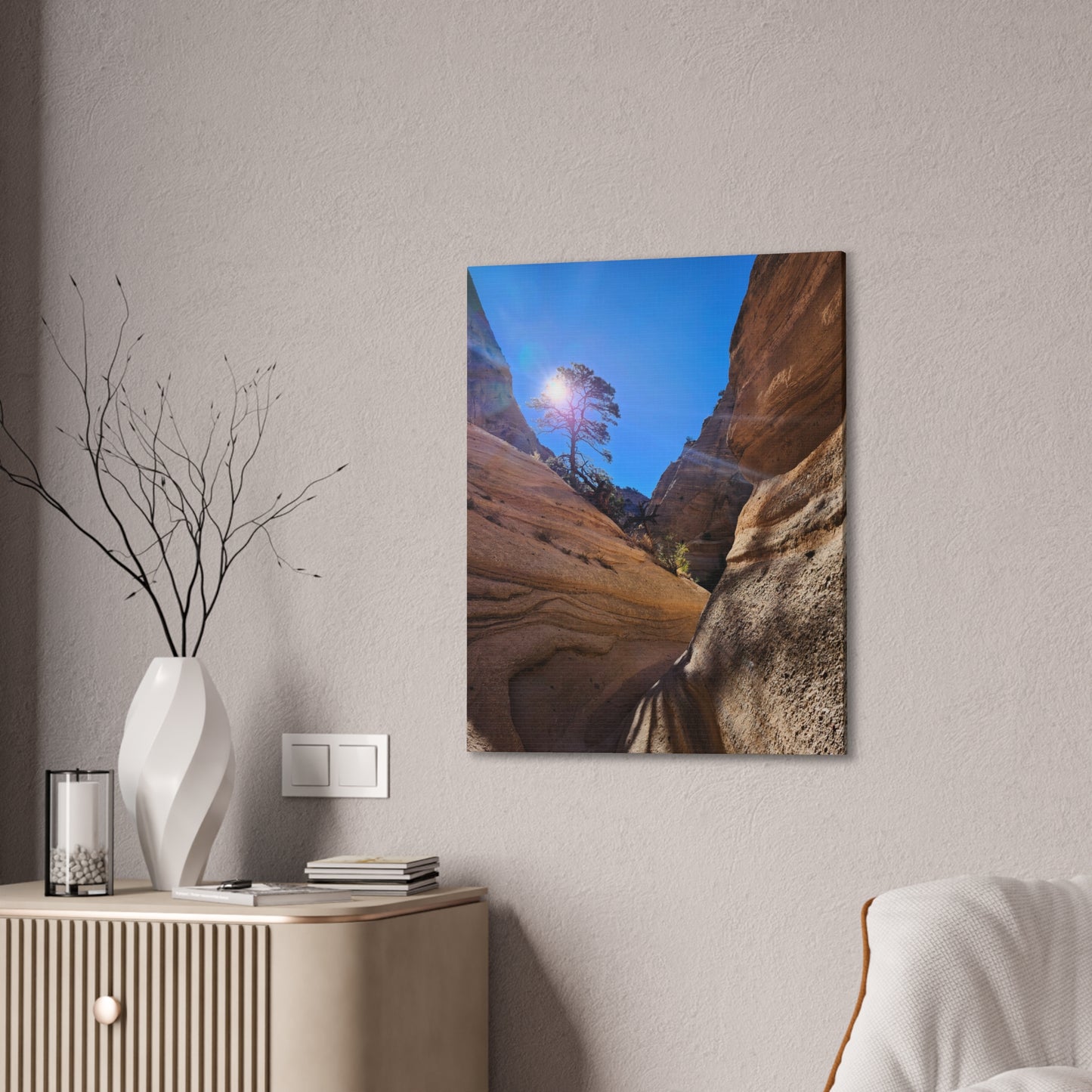 Sun and Tree at Tent Rocks National Park: Canvas Print