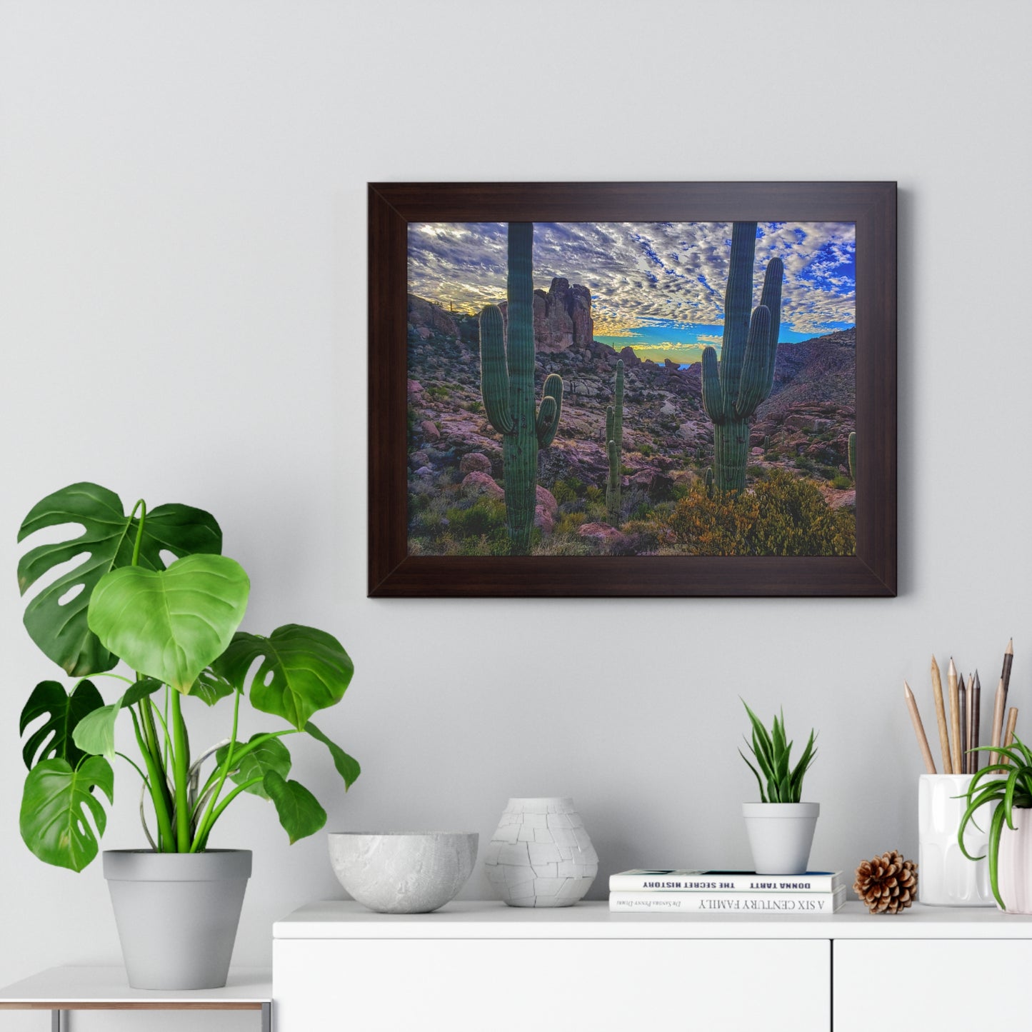Framed Desert Photography: Mountaintop Saguaros; Arizona Photography, Wall Art, Natural Landscape Home Decor for Hikers and Nature Lovers!