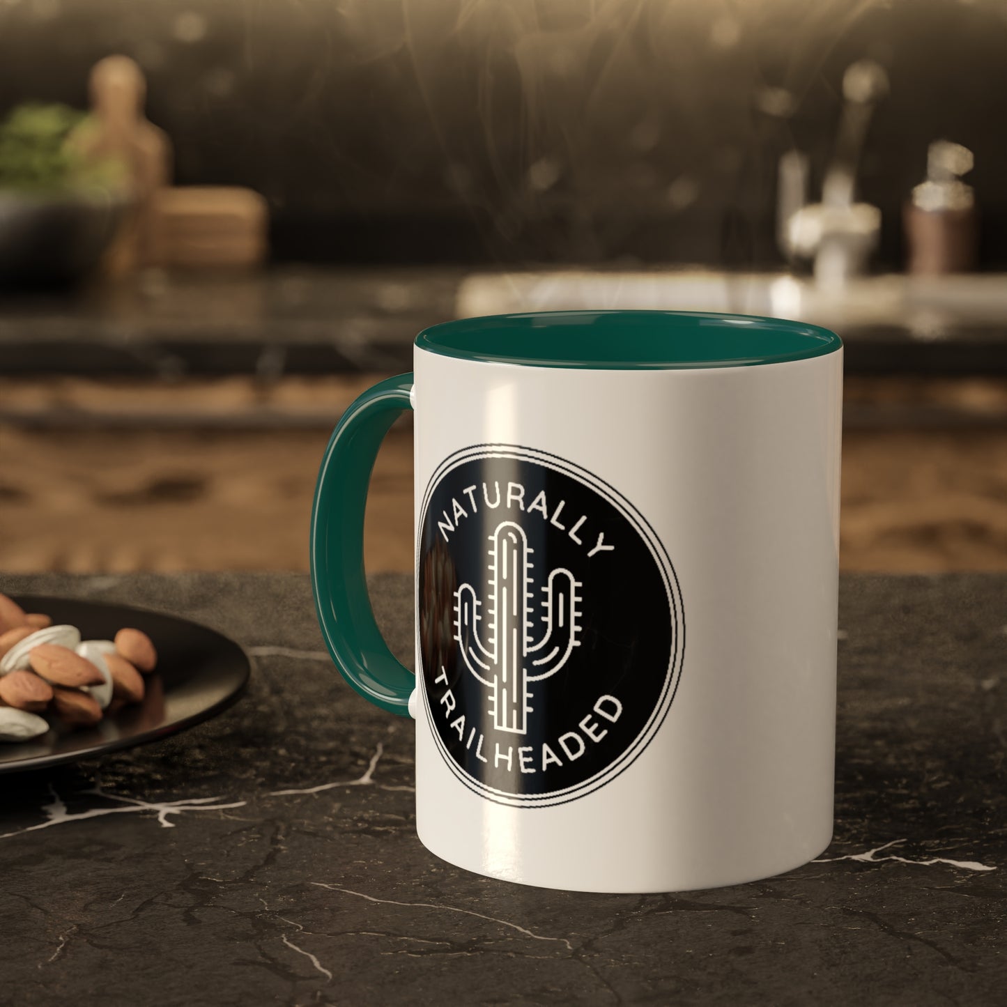 Ceramic Coffee Mug: Naturally Trailheaded Logo, Saguaro Cactus, Great for Hiking, Camping, Outdoors Enthusiasts!