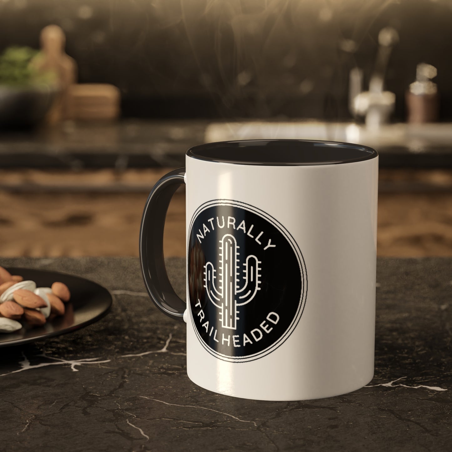 Ceramic Coffee Mug: Naturally Trailheaded Logo, Saguaro Cactus, Great for Hiking, Camping, Outdoors Enthusiasts!