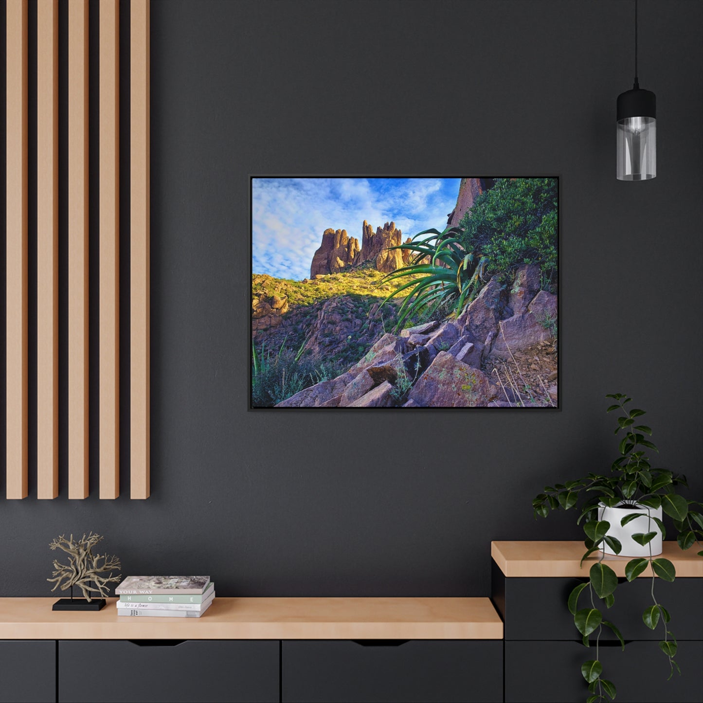 Framed Canvas Print: Succulents and Spires; Arizona Photography, Wall Art, Natural Landscape Home Decor for Hikers and Nature Lovers!