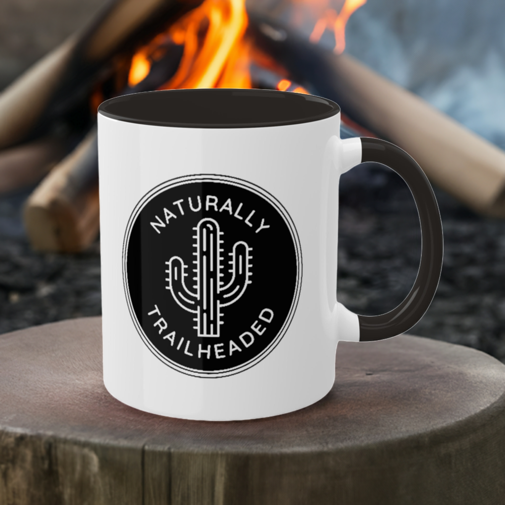 Ceramic Coffee Mug: Naturally Trailheaded Logo, Saguaro Cactus, Great for Hiking, Camping, Outdoors Enthusiasts!