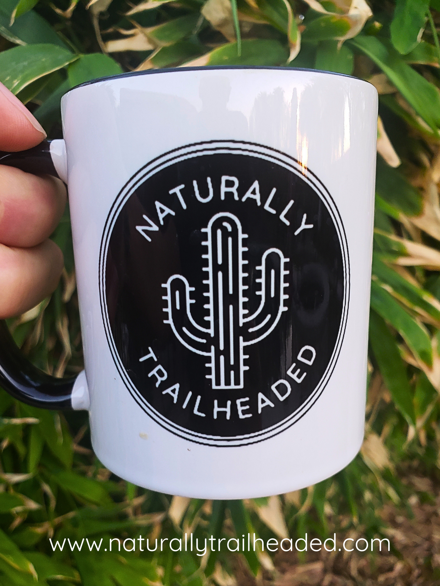 Ceramic Coffee Mug: Naturally Trailheaded Logo, Saguaro Cactus, Great for Hiking, Camping, Outdoors Enthusiasts!